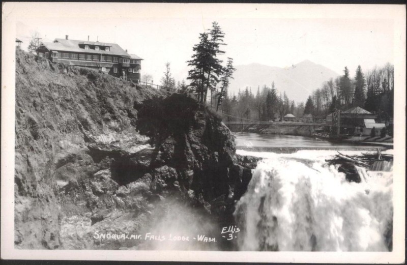 Snoqualmie Falls Lodge & River RPPC ~1940s Salish.JPG